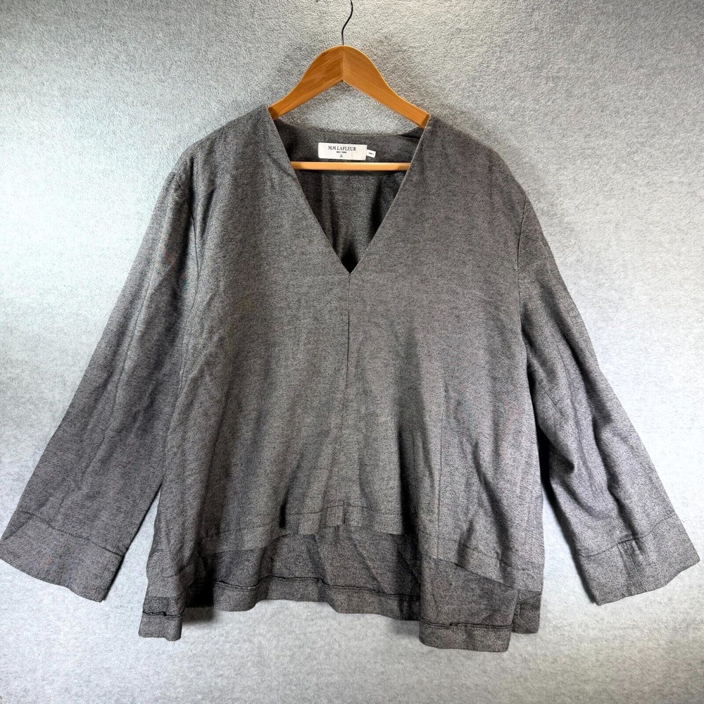 MM Lafleur Annette Top Women Size XL Gray Flannel Twill V-Neck Pullover High Low